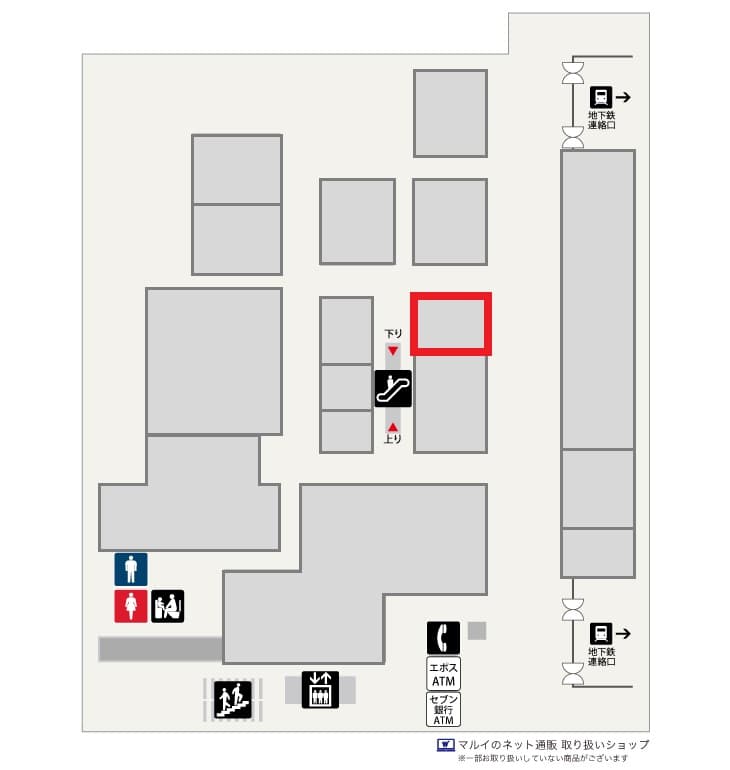 B1階 カレンダリウムF06【食物販】エスカレーター横、冷蔵ケース、冷蔵ストッカー完備スペースの図面・フロアマップ