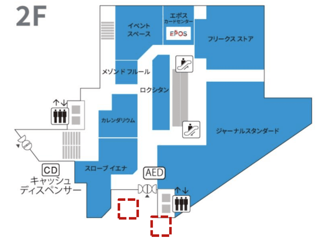 2階 パブリックスペース(店頭三角)【食物販・物販】人通り抜群の好立地、スイーツ販売やPRイベントに最適の図面・フロアマップ