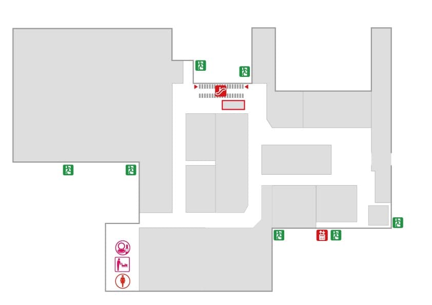 2階 パブリックスペース【物販・PR】降りエスカレーターサイド、人気のコンパクトスペース ファッション・雑貨のポップアップに最適の図面・フロアマップ