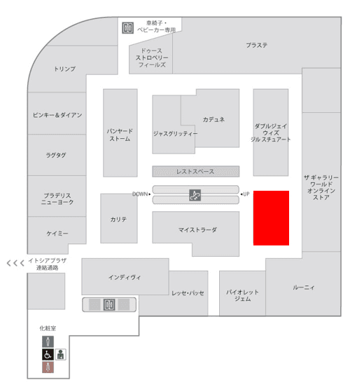 4階 カレンダリウムD12【物販・PR】上りエスカレーター正面、売場内ストック完備。壁はガラス棚に変更可の図面・フロアマップ