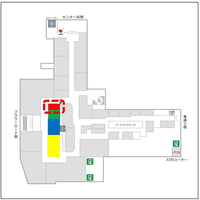 1階カレンダリウムD04【物販・PR】三ノ宮駅徒歩1分。店内入って正面の好立地。トラフィックも多く物販・体験ワークショップ・プロモーションにも最適なスペースです。※最低利用日数7日間の図面・フロアマップ