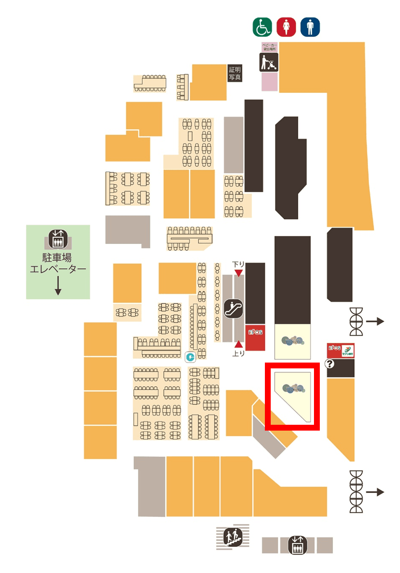 2階 カレンダリウムF02【食物販・物販】店内入ってすぐ、来客数も多く物産展や集合イベントに最適の図面・フロアマップ
