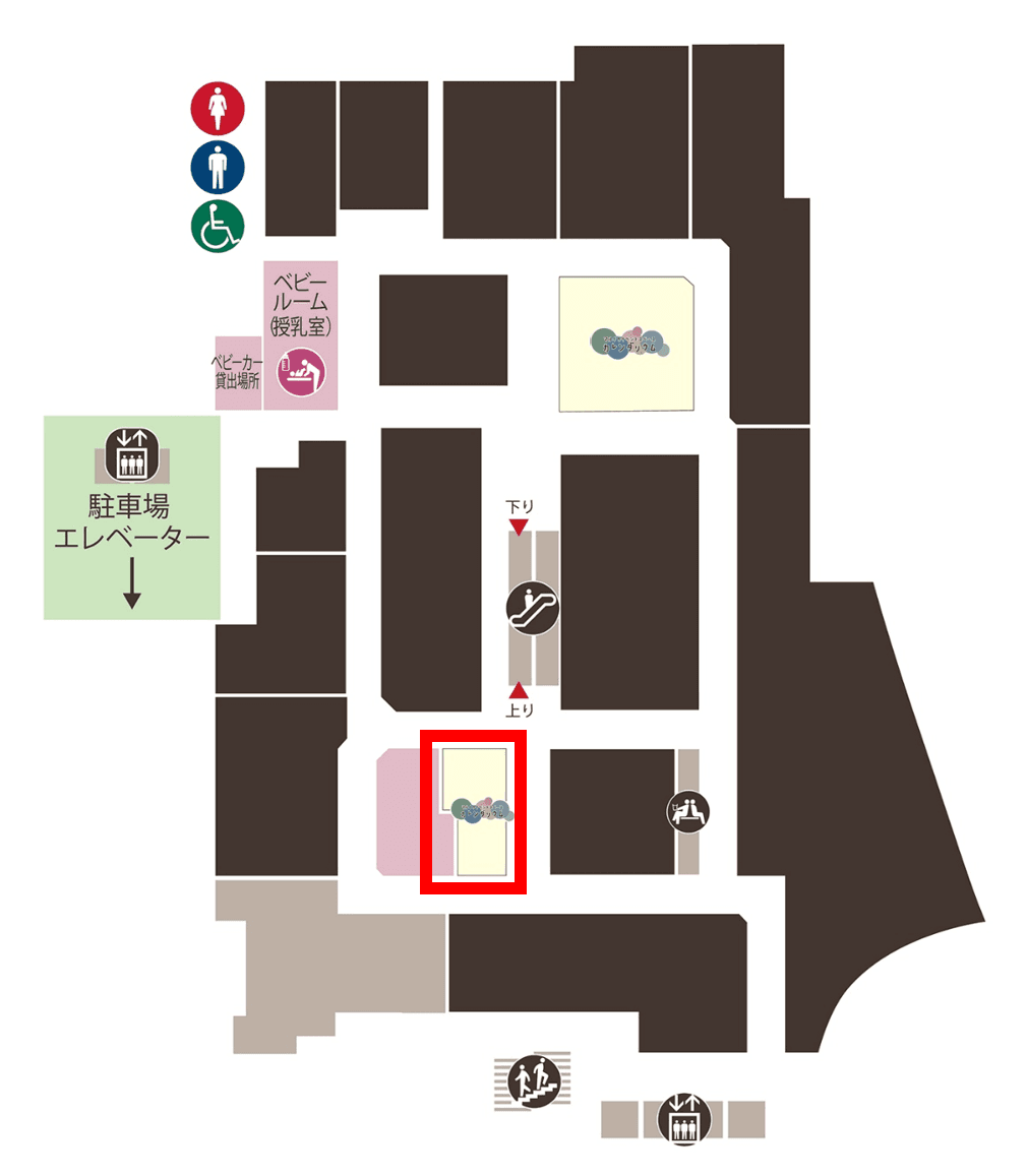 8階 カレンダリウムD14【食物販・物販】上りエスカレーター正面、体験ワークショップや物販に最適の図面・フロアマップ
