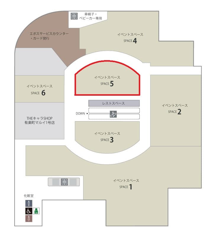 8階 SPACE5カレンダリウムC06【物販】エレベータ付近、PRイベントにもおすすめの図面・フロアマップ