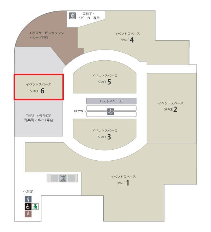 8階 SPACE6(カレンダリウムC10)【物販・PRイベント・展示会】備え付け什器ありのイベントスペースの図面・フロアマップ