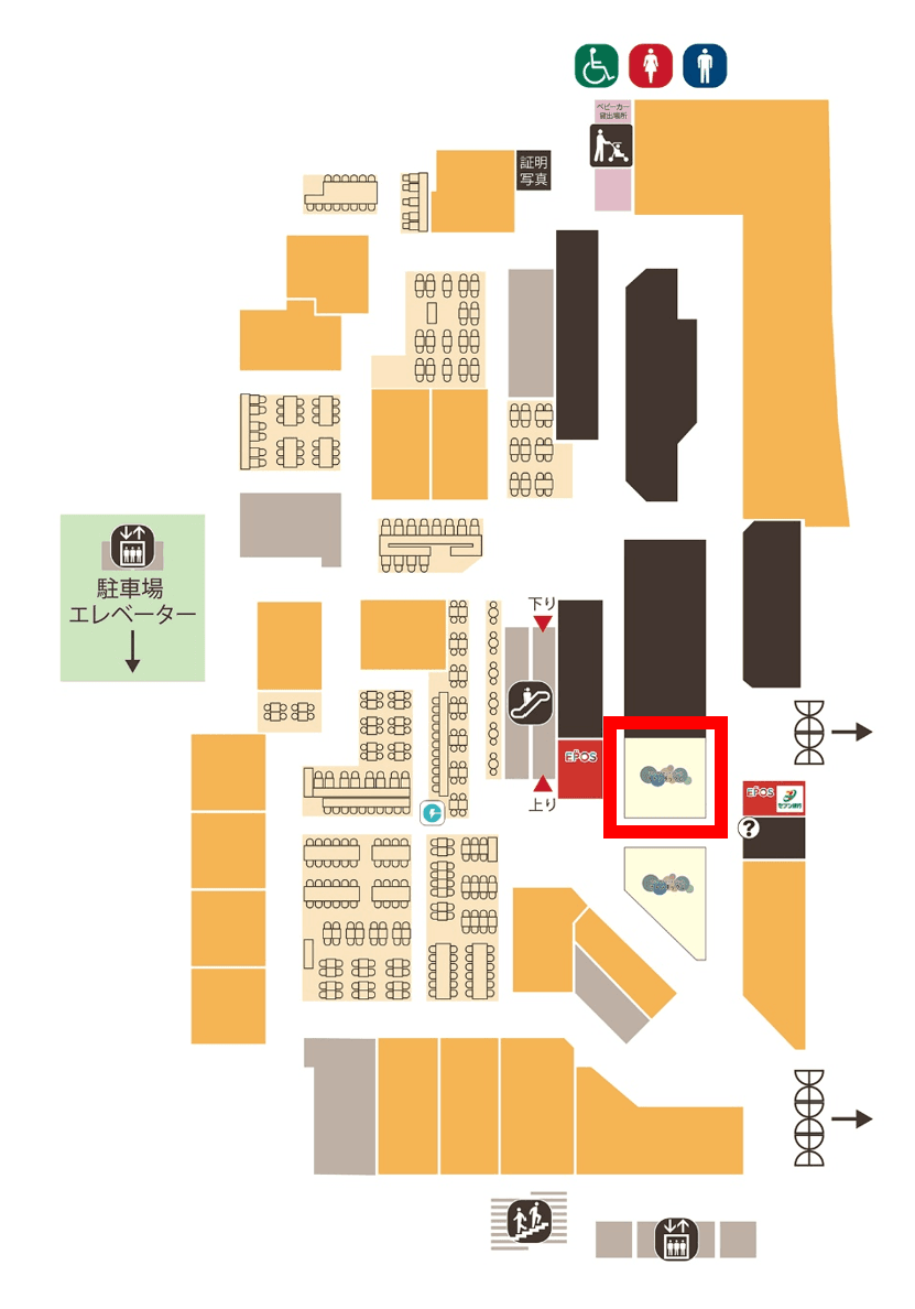 2階カレンダリウムD12【食物販・物販】駅直結のペデストリアンデッキ正面、目に留まりやすいスペースの図面・フロアマップ