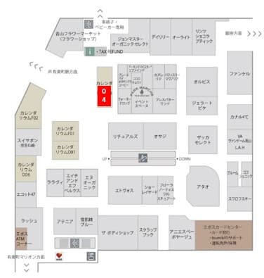 1階 カレンダリウムF04【食物販】店内入って正面の好立地スペース、冷蔵ケース・専用什器完備の図面・フロアマップ