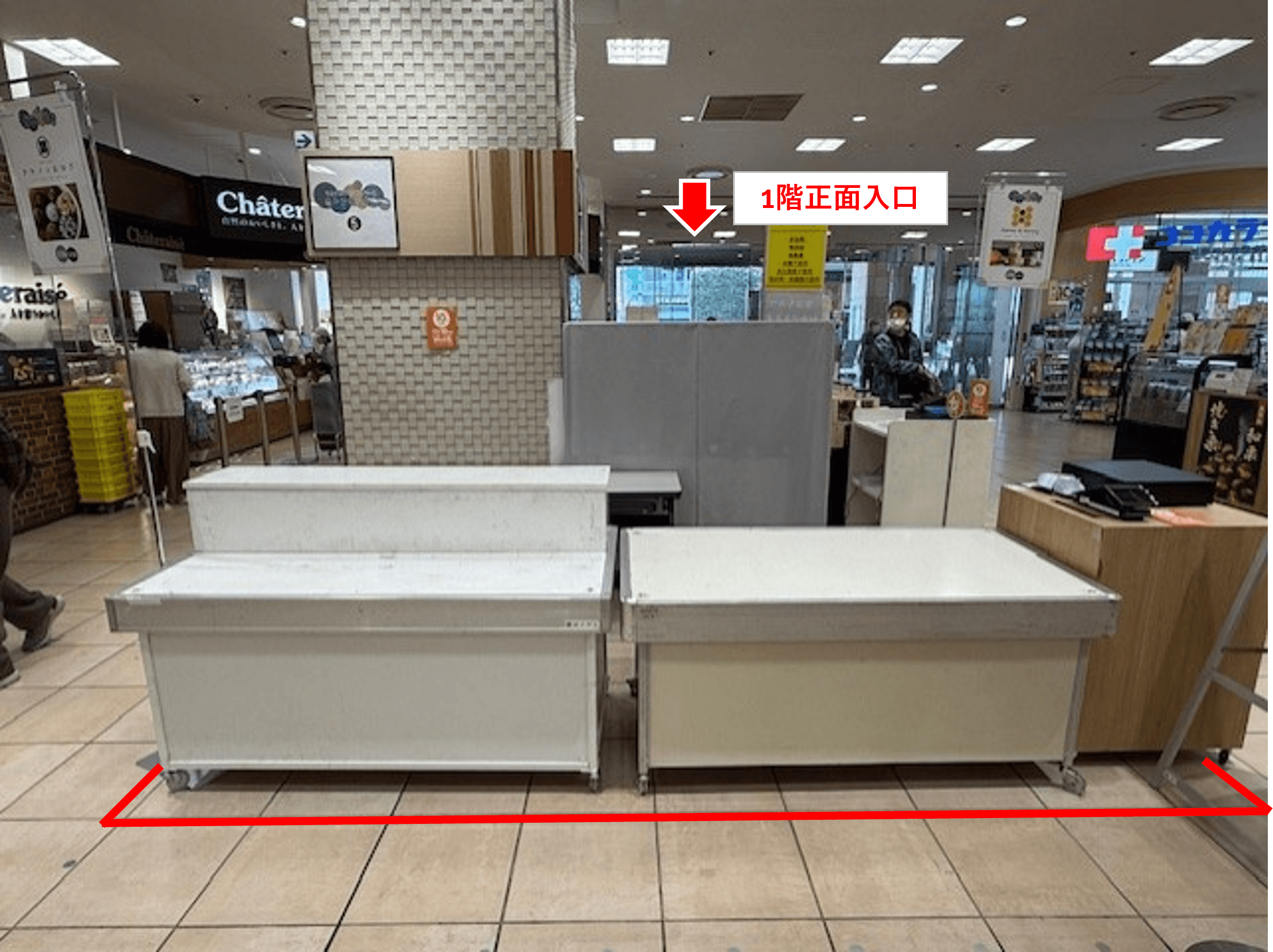 1階 カレンダリウムF02【食・物販】店内入口正面の好立地 スイーツ・惣菜 食物販に最適なスペースです。