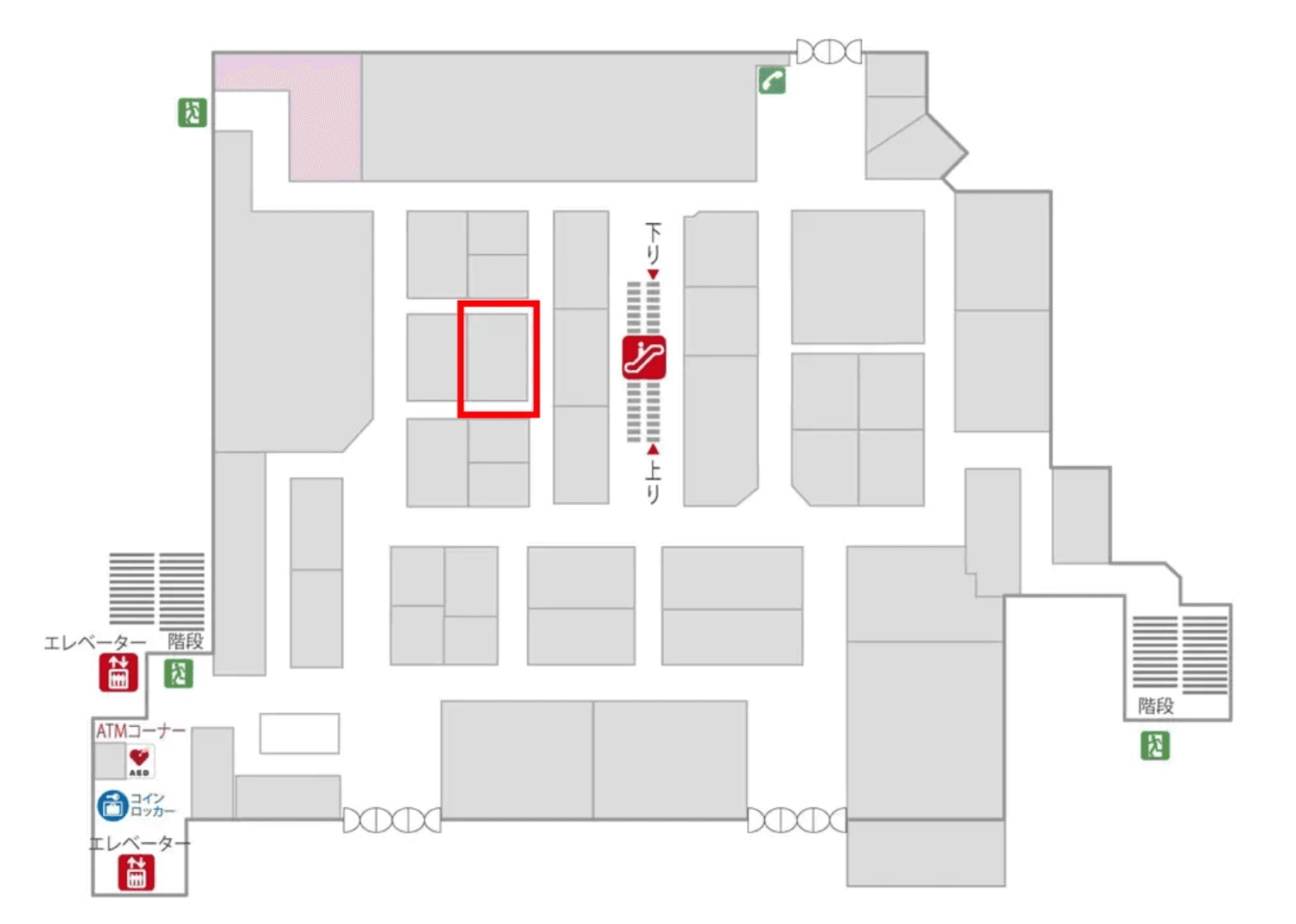 1階 カレンダF07【物販・食物販・PRイベント】簡易調理ができ、スイーツの仕上げやドリンクの試飲提供に最適の図面・フロアマップ