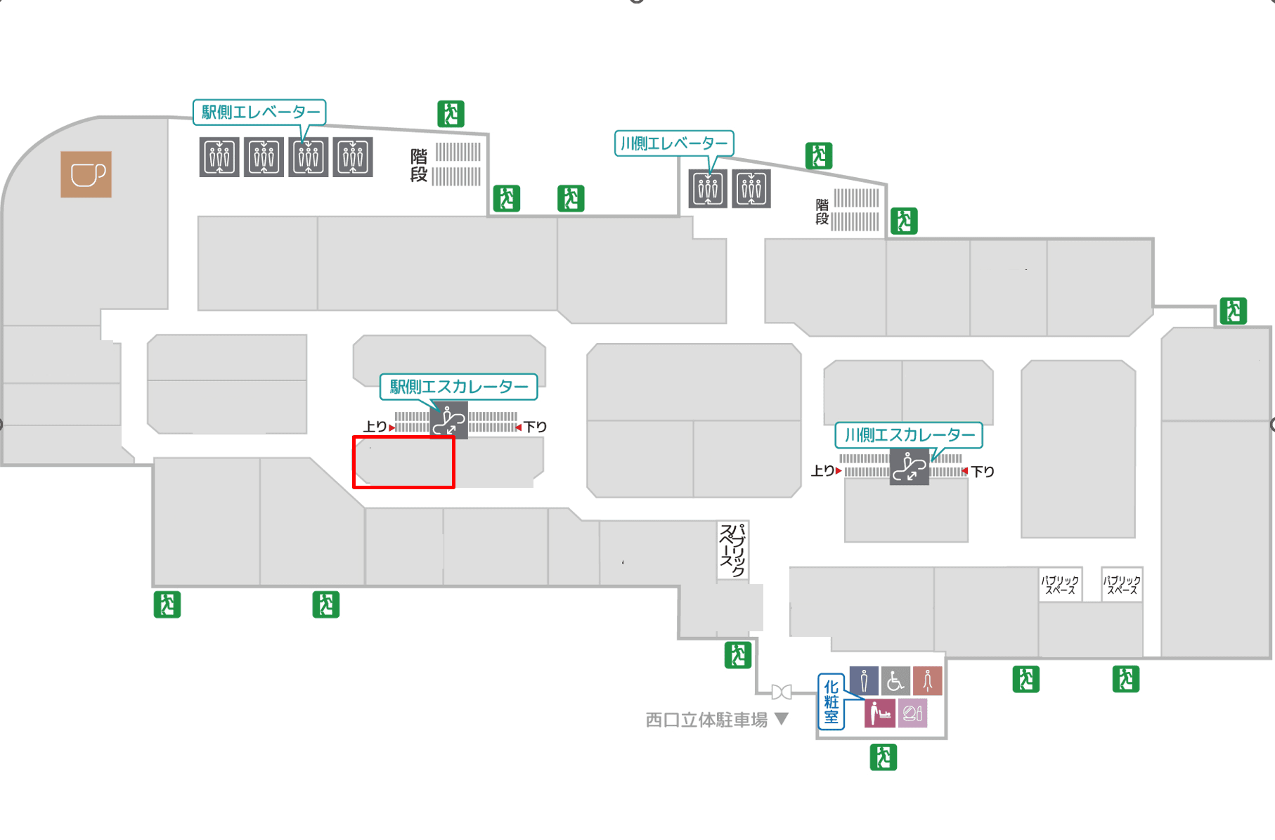 4階 カレンダリウムD09【物販・PRイベント】エスカレーターと隣接(下り側)、ファッション・雑貨ブランドに囲まれた区画の図面・フロアマップ