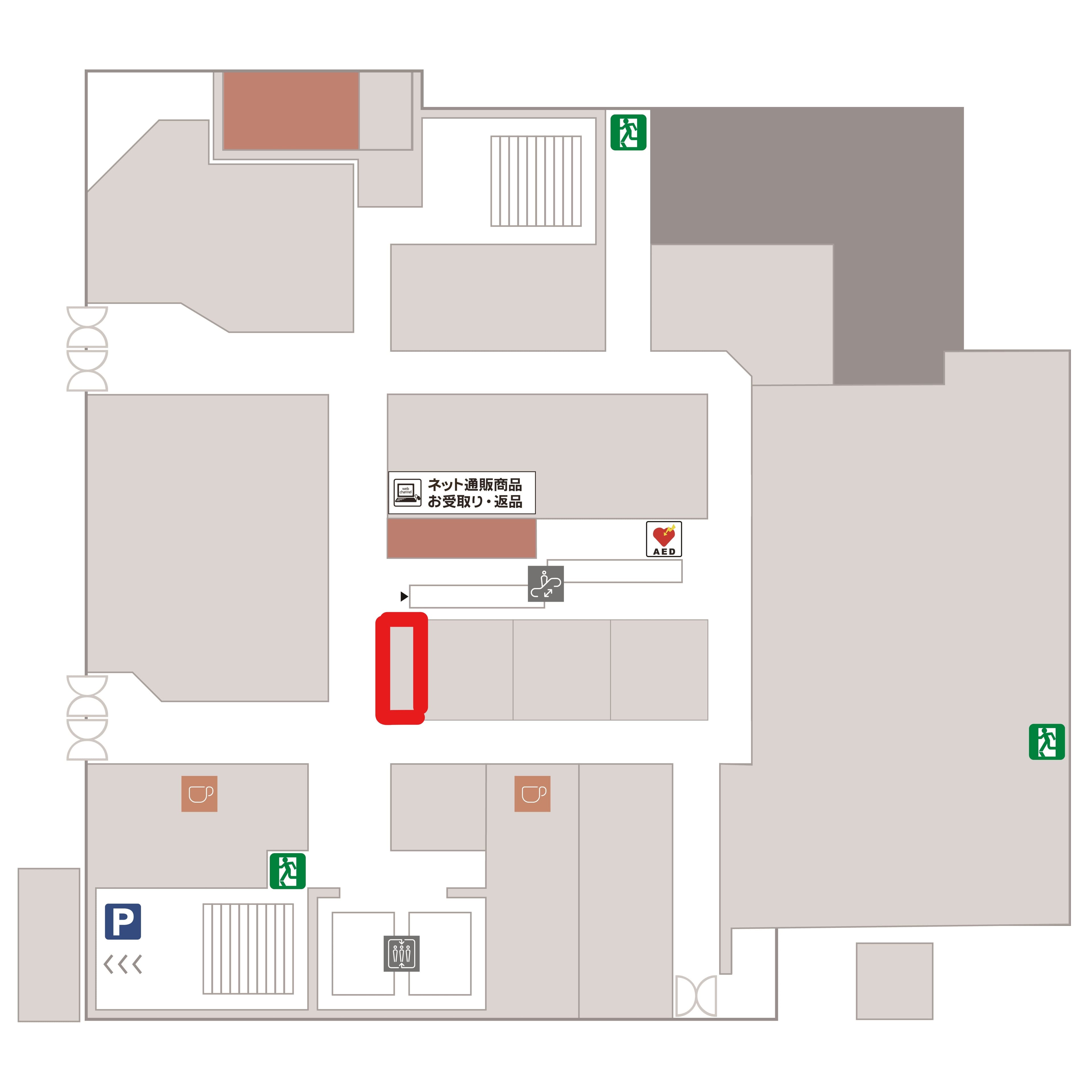 1階 カレンダリウムF01【食物販】エスカレーター横、冷蔵斜面ケース・平台什器使用可の図面・フロアマップ