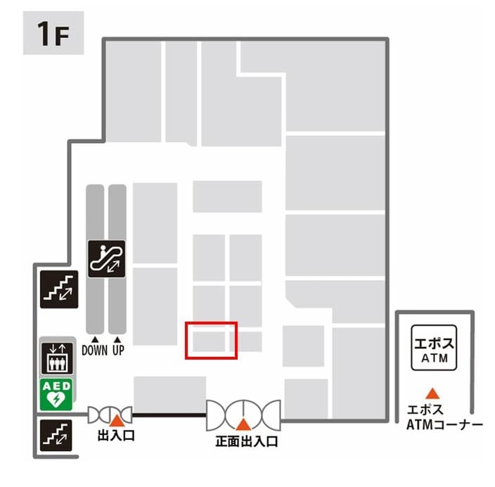 1階 カレンダリウムF01【食物販】店内入って正面の人通りの多い人気区画、スイーツ販売に最適の図面・フロアマップ