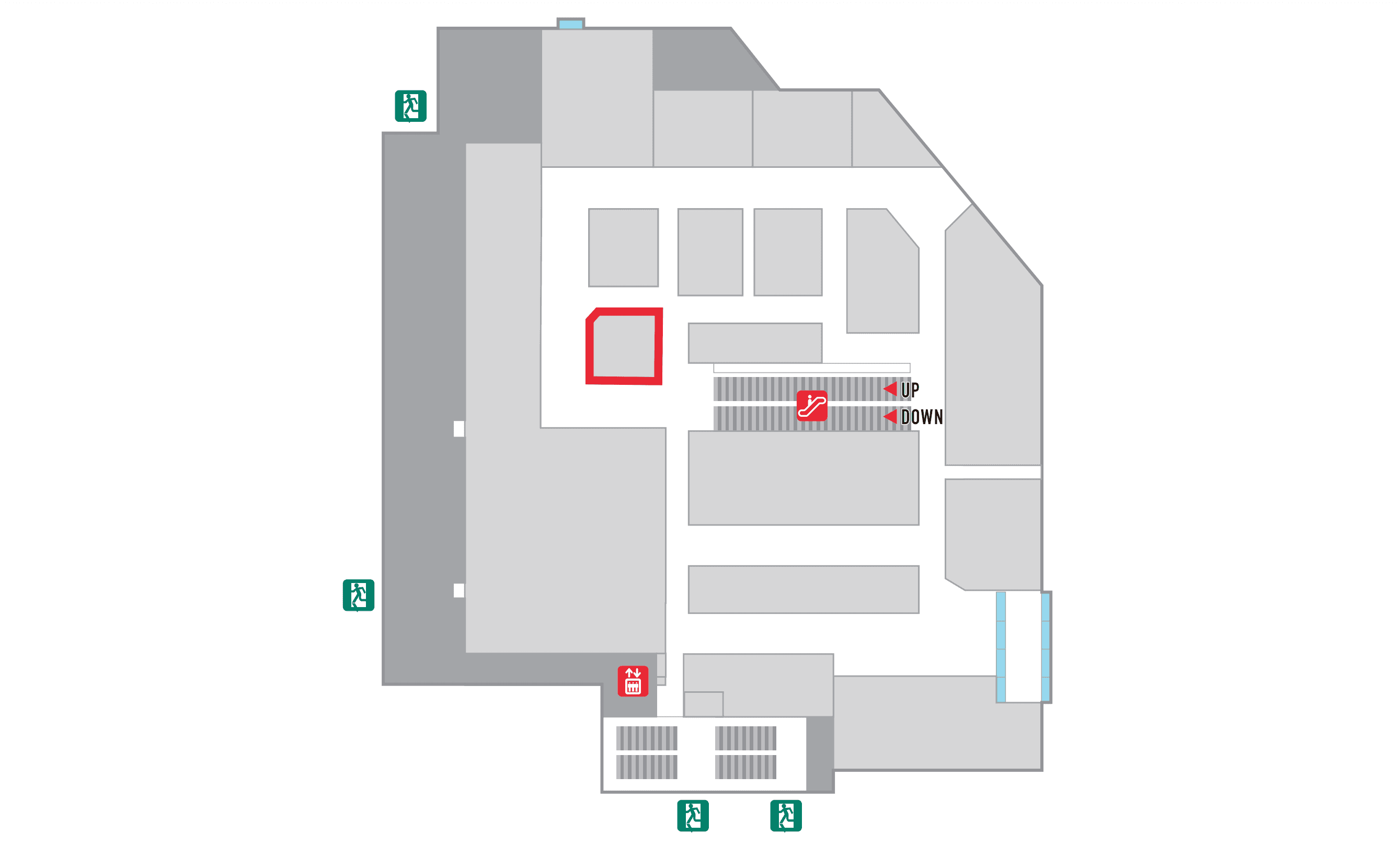 2階 カレンダリウムD05【食物販・物販】上下エスカレーター正面、大きなポスタースペースありの図面・フロアマップ