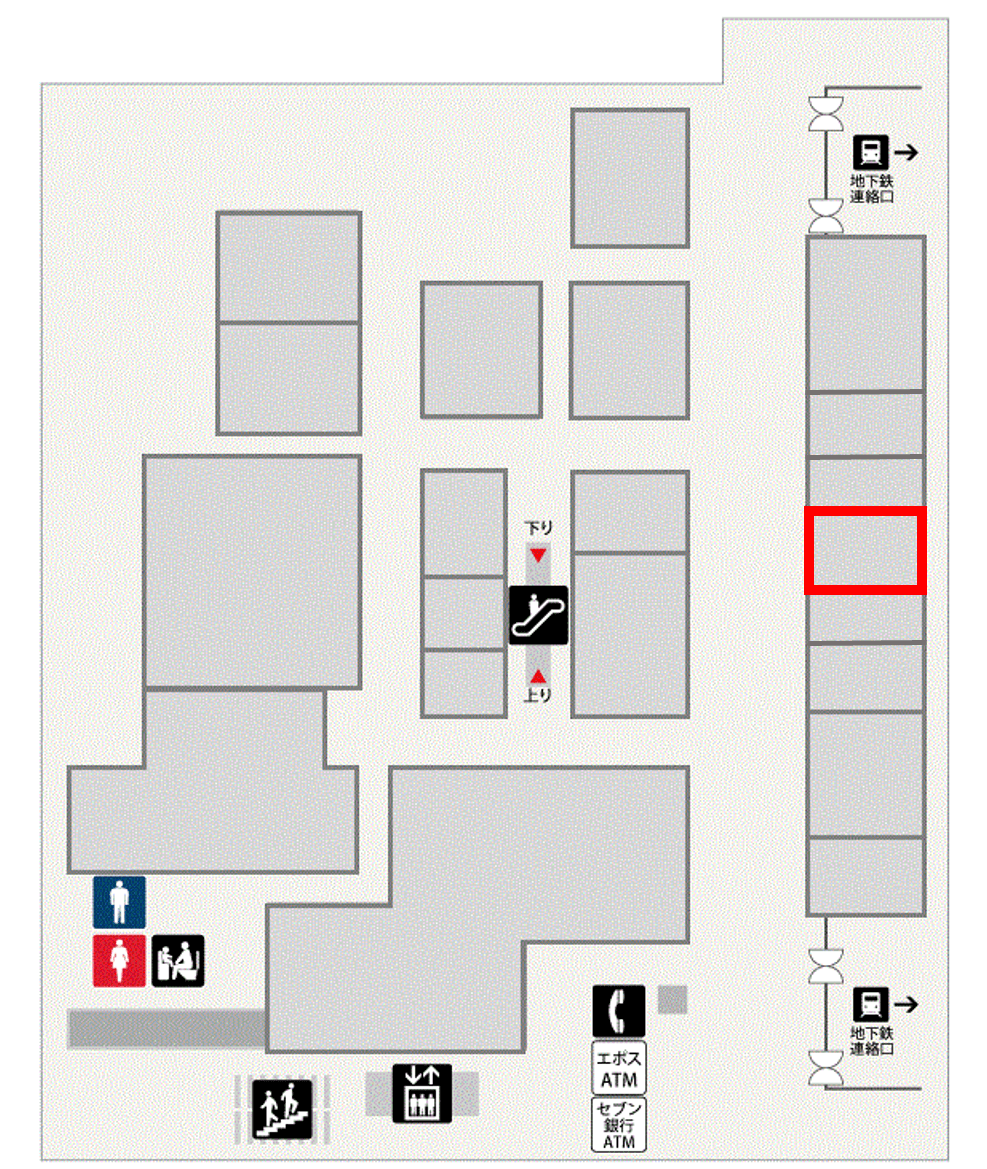 B1階 カレンダリウムF04【食物販・物産展】冷蔵ケース・冷蔵ストッカー完備の使いやすい小スペースの図面・フロアマップ
