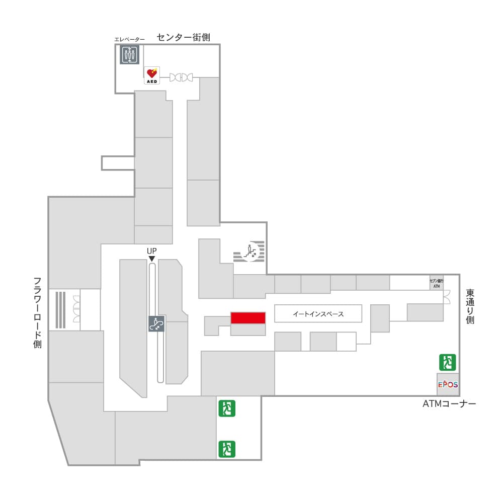 1階カレンダリウムF02【食物販・簡易調理可】イートインスペース目の前、冷蔵ケース・冷蔵ストッカー完備の図面・フロアマップ