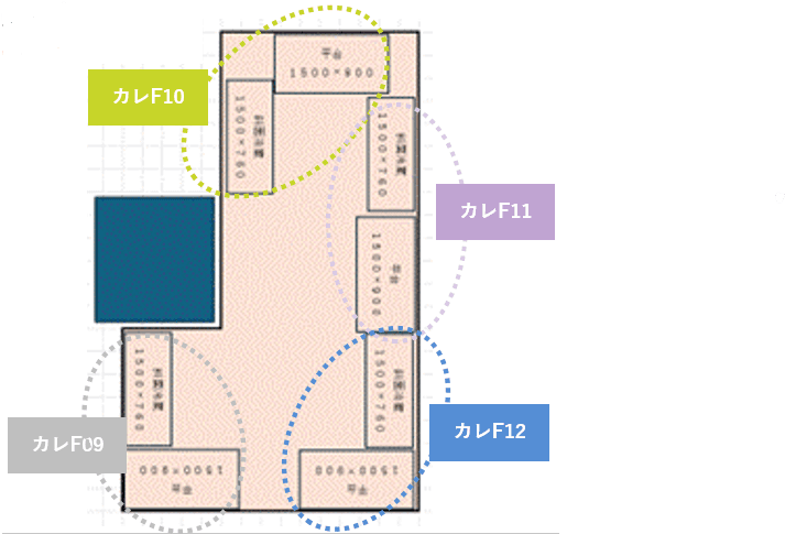 1階カレンダリウムF09【食物販】エスカレーター正面、目に留まりやすく食物販に最適の図面・フロアマップ1