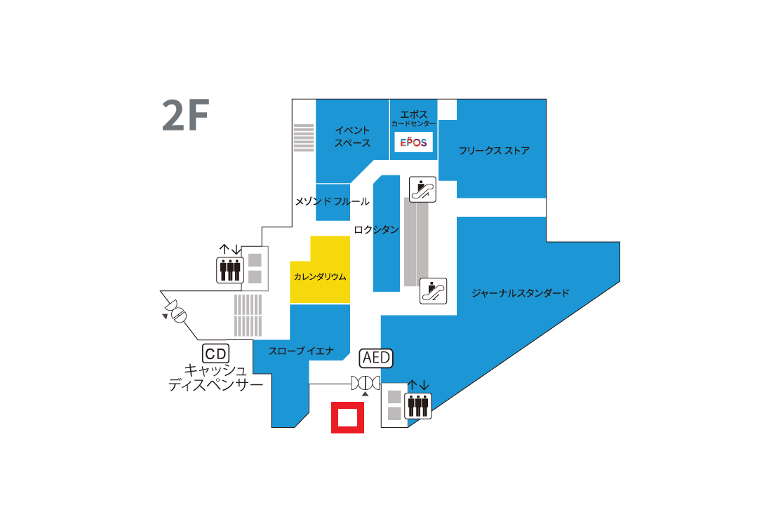 2階 パブリックスペース(店頭中央)【食物販・物販】人通り抜群、スイーツ販売やPRに最適の図面・フロアマップ