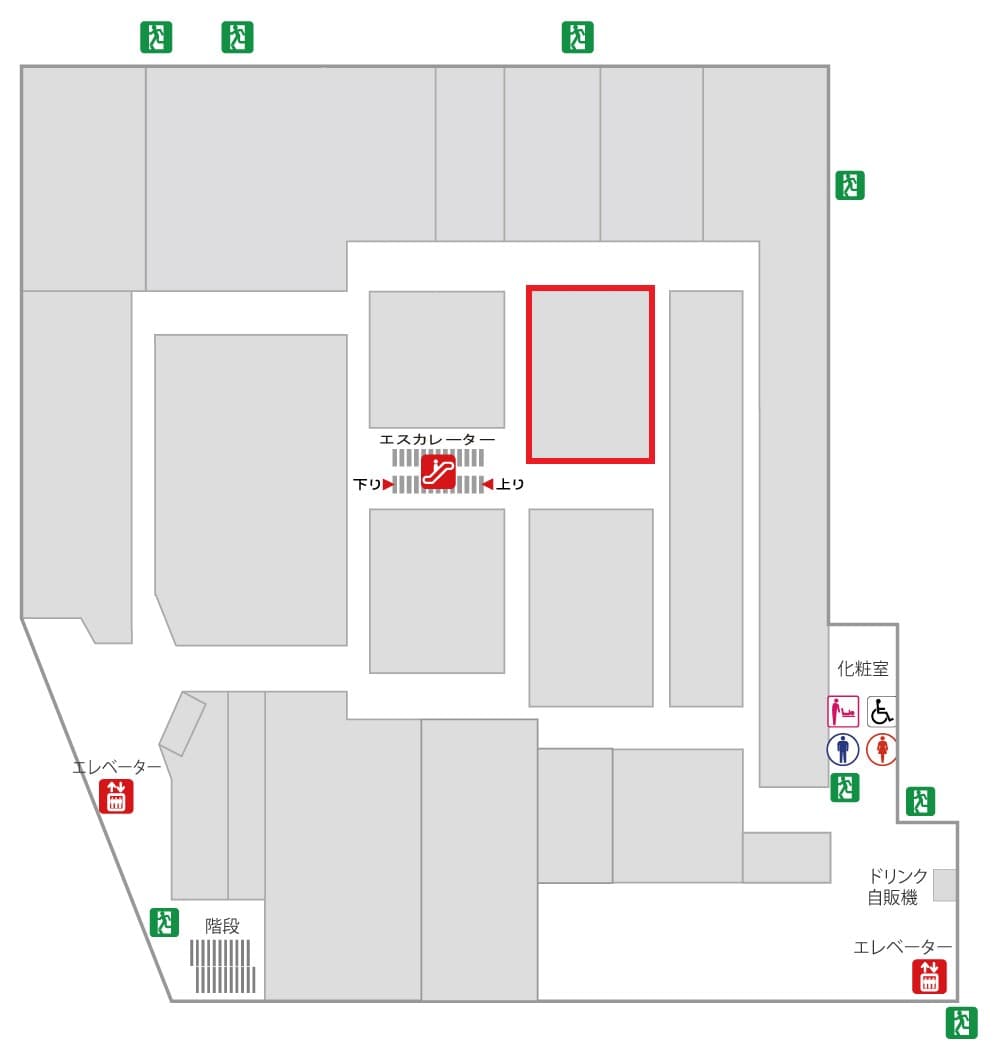 5階 カレンダリウムC02【物販・展示】エスカレーター正面、アニメイベントや絵画展などに最適の図面・フロアマップ