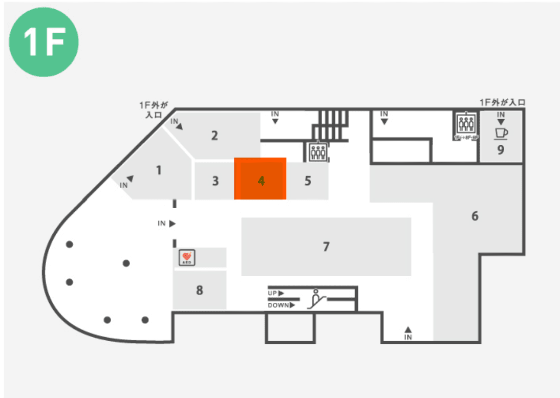1階 カレンダリウムD07【物販・PRイベント】入口すぐ、視認性がよく人通りの多い好立地スペースの図面・フロアマップ